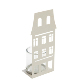 Windlicht metaal huis taupe 1