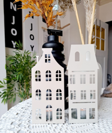 Windlicht metaal huis taupe 1