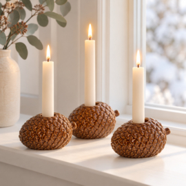 Kandelaar Dennenappel Bruin – Keramiek – 11,5 cm