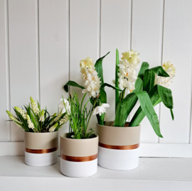 Bloempot taupe wit koper S