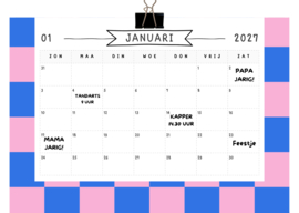 Maandkalender 2027 blauw roze – Duurzaam, stijlvol en herbruikbaar