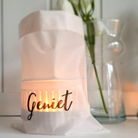 Windlicht met glas "Geniet"