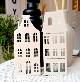 Windlicht metaal huis taupe 2