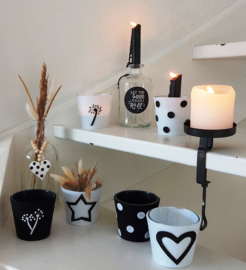 Waxinehouder zwart/wit ster