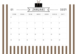 Maandkalender 2027 bruin wit– Duurzaam, stijlvol en herbruikbaar