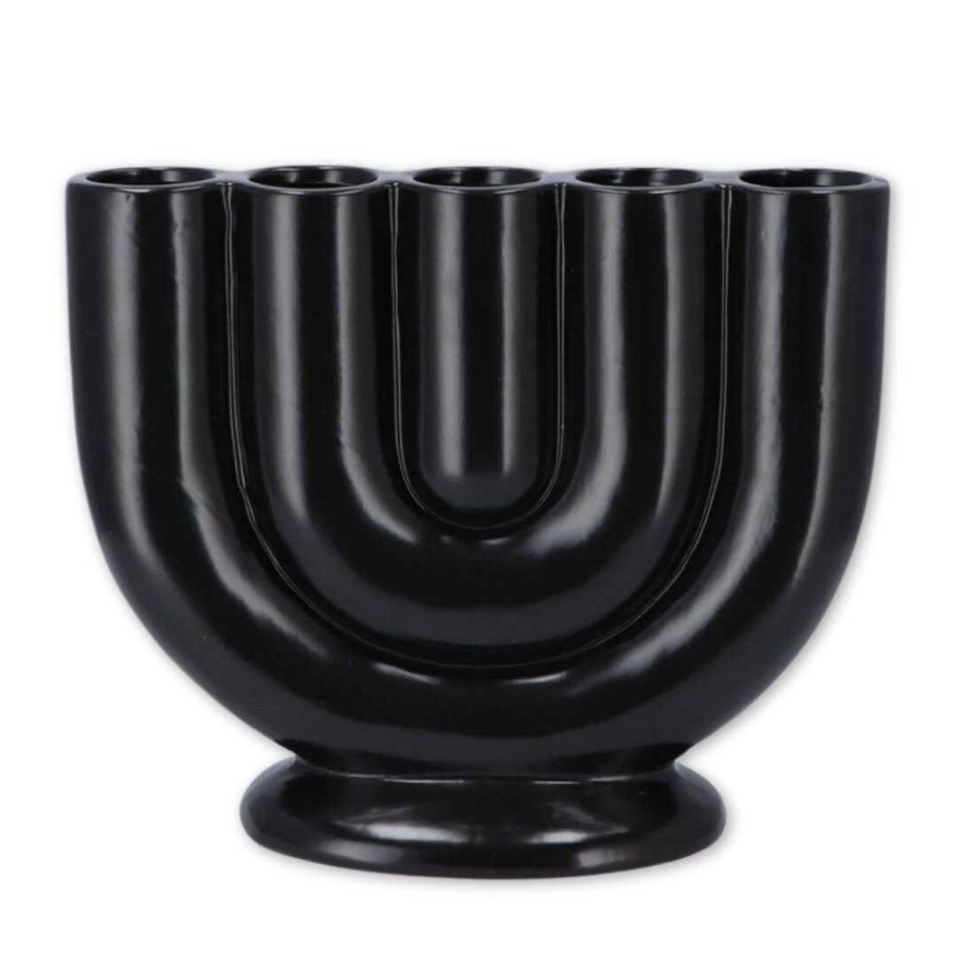 Vaas zwart met 5 openingen 25cm