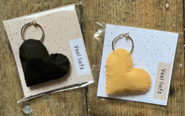 Vilten Sleutelhanger Hartje camel