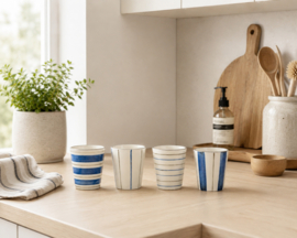 Set van 4 mokken – Blauwe & groene keramieken koffiemokken – 160 ml
