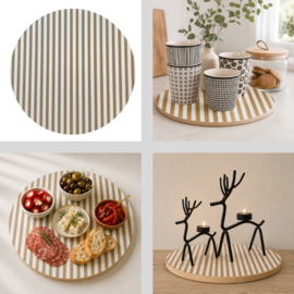 Rond plateau / serveerplank – multiplex – Ø 30 cm - bruin wit strepen
