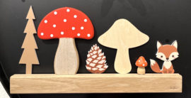 Magneet paddenstoel rood 12cm - Houten decoratie met ophangkoord