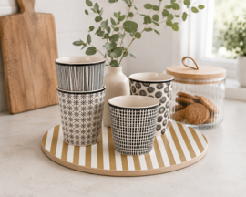 Rond plateau / serveerplank – multiplex – Ø 30 cm - bruin wit strepen