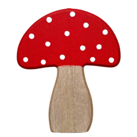 Magneet paddenstoel rood 12cm - Houten decoratie met ophangkoord