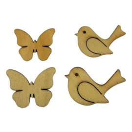 Magneet vlinders & vogels hout 4 stuks