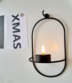 Wand theelichthouder zwart ovaal