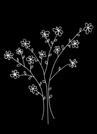Kaart bloemen zwart wit