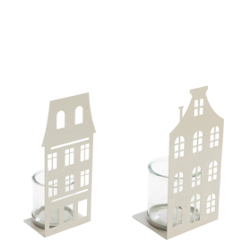 Windlicht metaal huis taupe 2