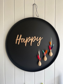 Tekst "Happy" hout magneet