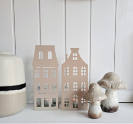 Windlicht metaal huis taupe 2
