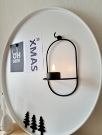 Wand theelichthouder zwart ovaal