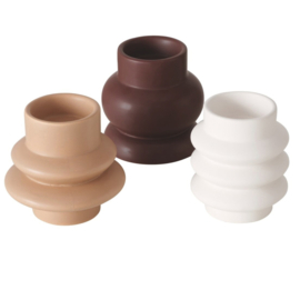 Keramieken theelichthouders set van 3 – Wit, Beige & Bruin – 10 cm