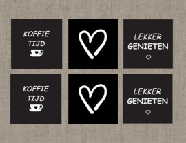 Onderzetters 6 stuks zwart / wit
