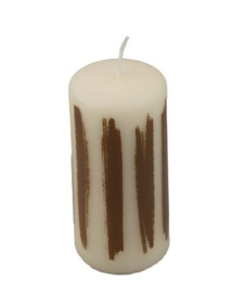 Designkaars taupe strepen 6 x 12cm
