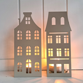 Windlicht metaal huis taupe 2