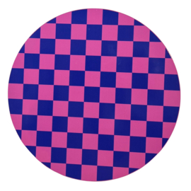 Rond plateau / serveerplank – multiplex – Ø 30 cm - blauw roze ruitjes