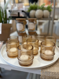 Gusta theelichthouder glas bruin 8 cm set van 2