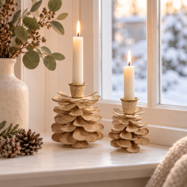 Kandelaar dennenappel beige 12cm