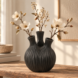 Zwarte stenen vaas – 25 cm