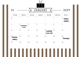 Maandkalender 2027 bruin wit– Duurzaam, stijlvol en herbruikbaar