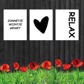 Tuinposter wit zwart RELAX 60 x 80cm