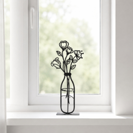 Metalen vaas met bloemen zwart 46cm
