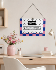 Maandkalender 2027 blauw roze – Duurzaam, stijlvol en herbruikbaar