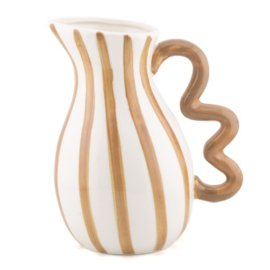 Aardewerk Kan met Oor – Bruin/Wit Gestreept – 14,7 x 10,7 x 17 cm