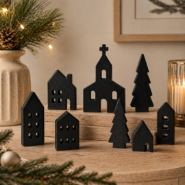 Weihnachts-/Winterdorf aus Holz, 8-teilig