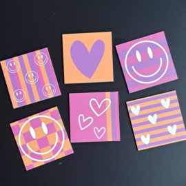 Set 6 onderzetters roze oranje paars