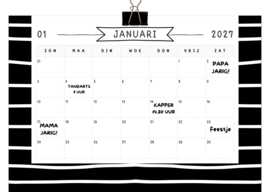 Maandkalender 2027 zwart wit– Duurzaam, stijlvol en herbruikbaar
