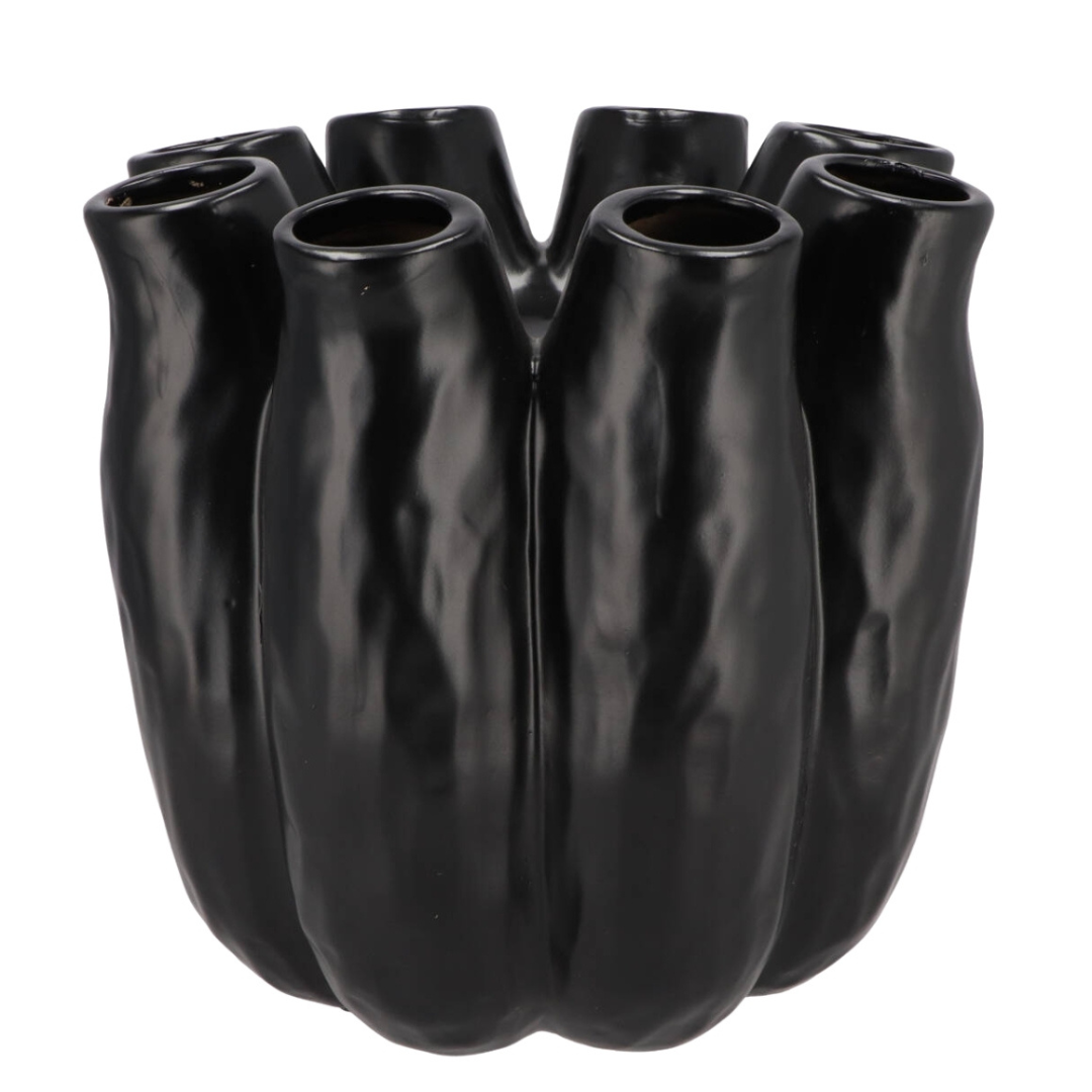 Vaas zwart 8 openingen 19cm