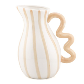 Aardewerk Kan met Oor – Beige/Wit Gestreept – 14,7 x 10,7 x 17 cm