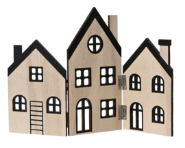 Rij houten huisjes zwart wit