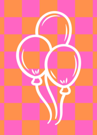 Kaart ballonnen roze/oranje