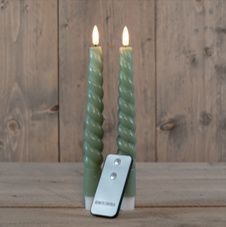 Led SWIRL wax dinerkaarsen met afstandsbediening 2 stuks groen