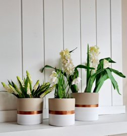 Bloempot taupe wit koper S