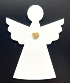 Magneet Kerstengel – wit met gouden glitter hartje