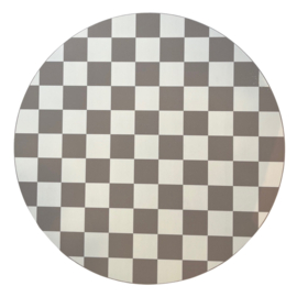 Rond plateau / serveerplank – multiplex – Ø 30 cm - taupe wit ruitjes