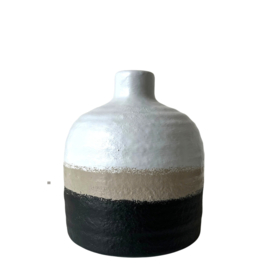 Unieke aardewerken kruik 12cm - zwart grijs beige