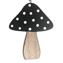 Paddenstoel zwart met witte stippen – Houten decoratie met ophangkoord