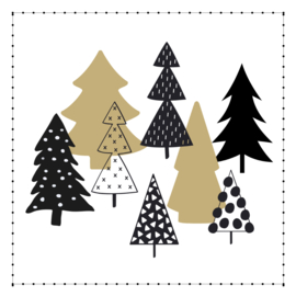 Vierkante wenskaart Kerstbomen van natuurkarton – 9,8 x 9,8 cm